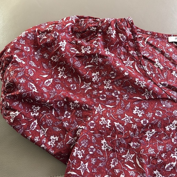 Madewell Red Floral Puff Sleeve V Neck Cotton Blouse Top Size XS - Picture 4 of 12